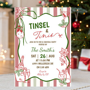 Invitation Doodle écriture manuscrite Noël Tinsel et Tinis Pa