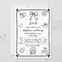Invitation Doodle gribouillé à la main QR mariage lunatique