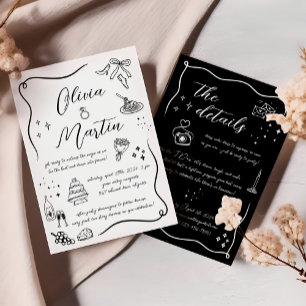 Invitation Doodle italien à main Mariage noir et blanc