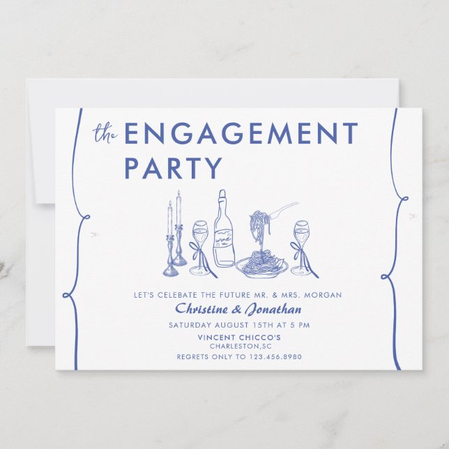 Invitation Doodle moderne | Fête de l'engagement lunatique (Devant)