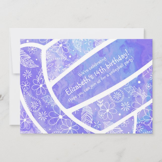 Invitation Doodle motif floral violet volleyball (Devant)