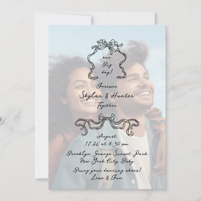 Invitation Doodle noir Retro SimpleOverlay Mariage photo (Devant)