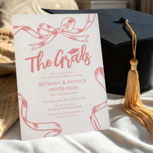 Invitation Doodle Pink Bow Joint Graduation Party
