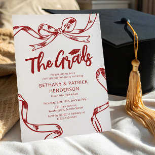 Invitation Doodle Red Bow Joint Graduation Party