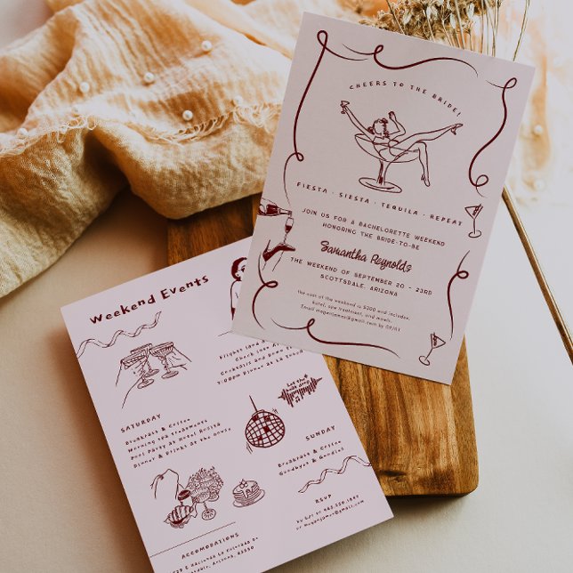 Invitation Doodle rétro lunaire | Fin de semaine de bachelore (Créateur téléchargé)