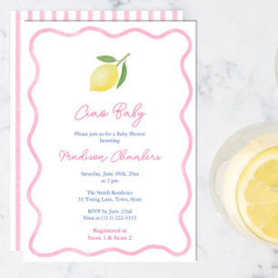 Invitation Doodle rose Frontière Lemon Baby Girl Douche