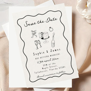 Invitation Doodle Whimsical noir et blanc Mariage tendance