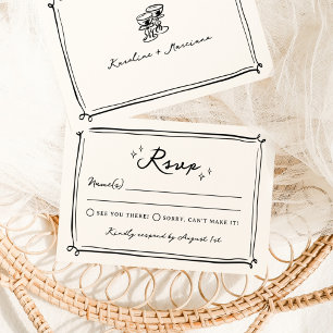 Invitation Doodles de mariage à main lunaire RSVP