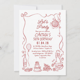 Invitation Doodles Dessinés à la Main Fantaisistes et Origina