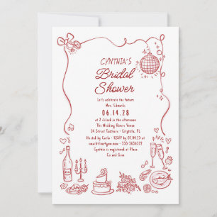 Invitation Doodles Dessinés à la Main Mariage Funky et Fantai