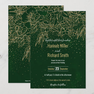 Invitation Doodles et confettis Floraux Or Cute Design Vert