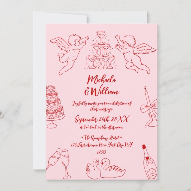 Invitation Doodles tirés à la main et Mariage de script manus (Devant)