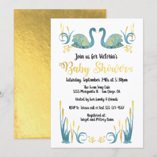 Invitation d'or de baby shower de cygnes