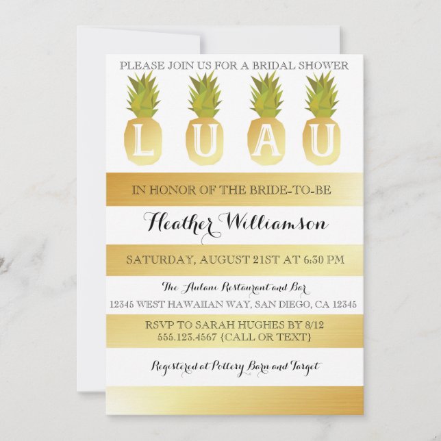 Invitation d'or de Fête de la mariée de Luau (Devant)