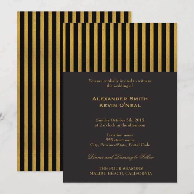 Invitation d'or Mariage Gay-Groom (Devant / Derrière)