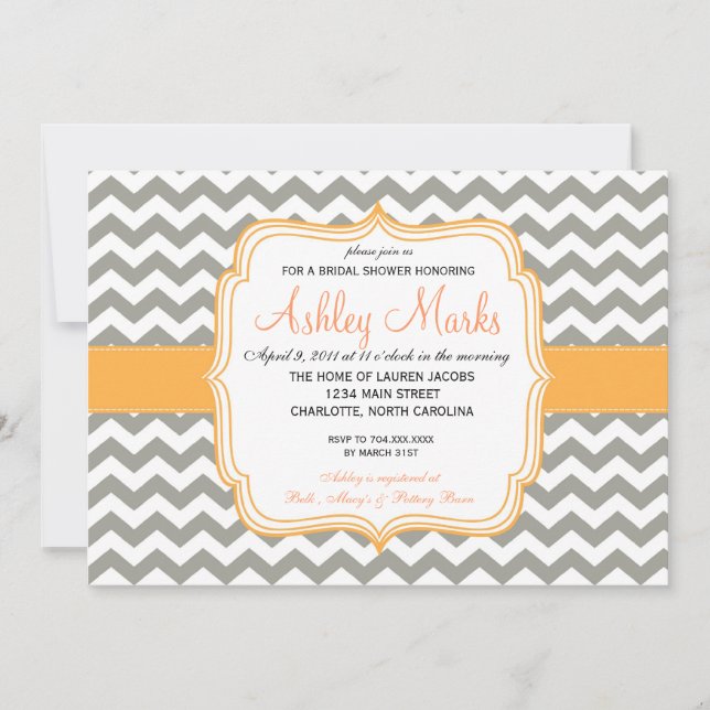 Invitation d'Orange et de Grey Chevron (Devant)