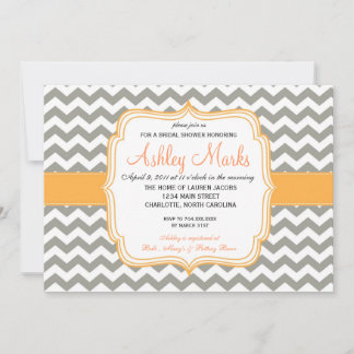 Invitation d'Orange et de Grey Chevron