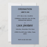 Invitation d'ordination bleu ardoise minimaliste