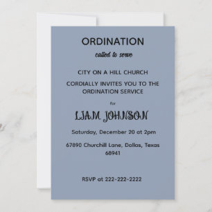 Invitation d'ordination bleu ardoise minimaliste