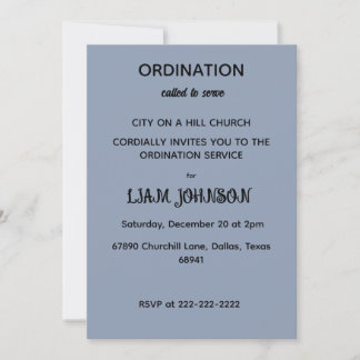 Invitation d'ordination bleu ardoise minimaliste
