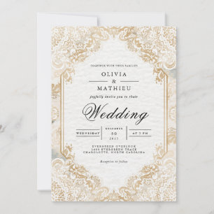 Invitation Doré Lace Romance Flourdissant Mariage