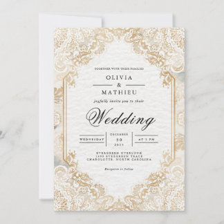 Invitation Doré Lace Romance Flourdissant Mariage