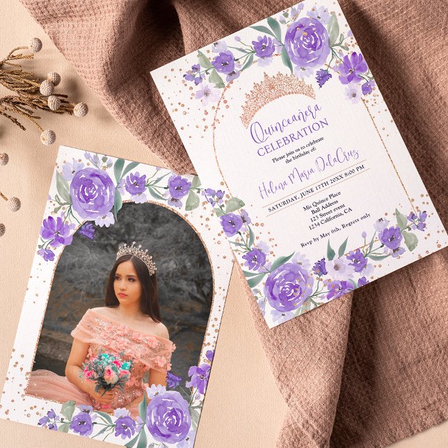 Invitation Doré Rose violet tiara princess Quinceanera (Créateur téléchargé)