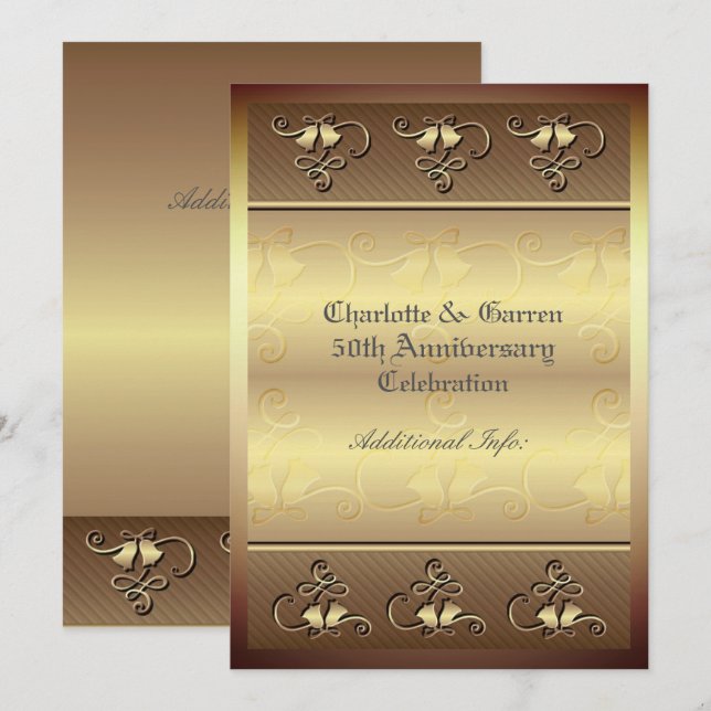 Invitation dorée pour 50e anniversaire avec monogr (Devant / Derrière)