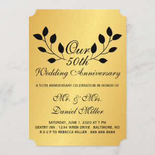 Invitation dorée pour les 50 ans de mariage