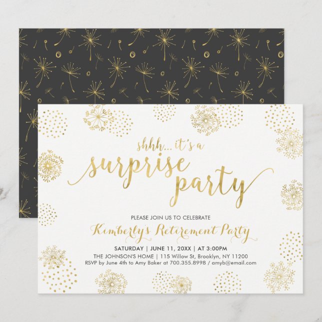 Invitation Dorée | Style moderne moderne Parti de retraite su (Devant / Derrière)
