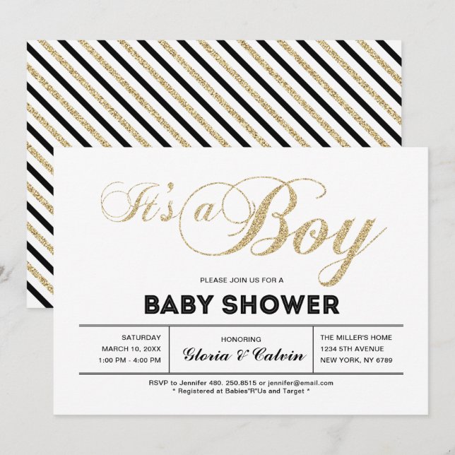 Invitation Dorée | Typographie moderne C'est un Baby shower g (Devant / Derrière)