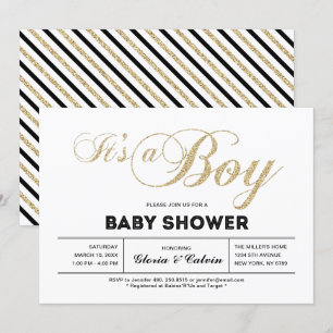 Invitation Dorée   Typographie moderne C'est un Baby shower g