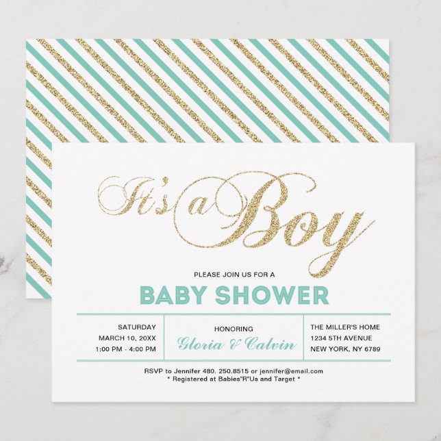 Invitation Dorée | Typographie moderne C'est un Baby shower g (Devant / Derrière)