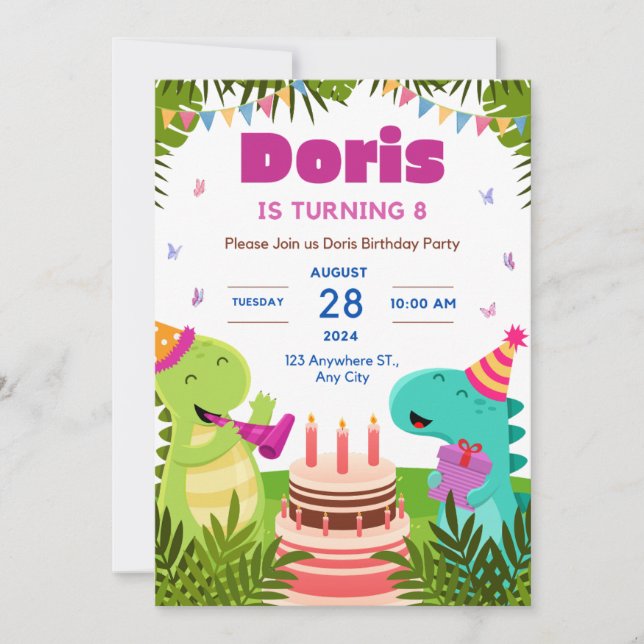 Invitation Doris fête ses 8 ans (Devant)