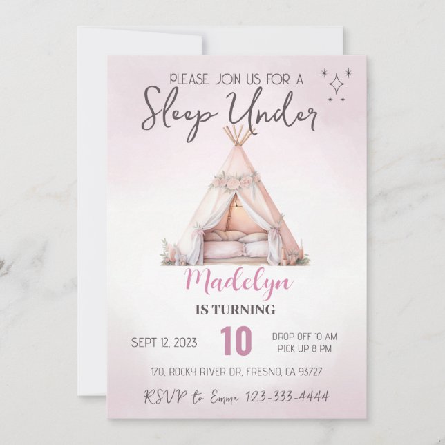 Invitation Dormir sous teepee boho soirée pyjama en retard (Devant)