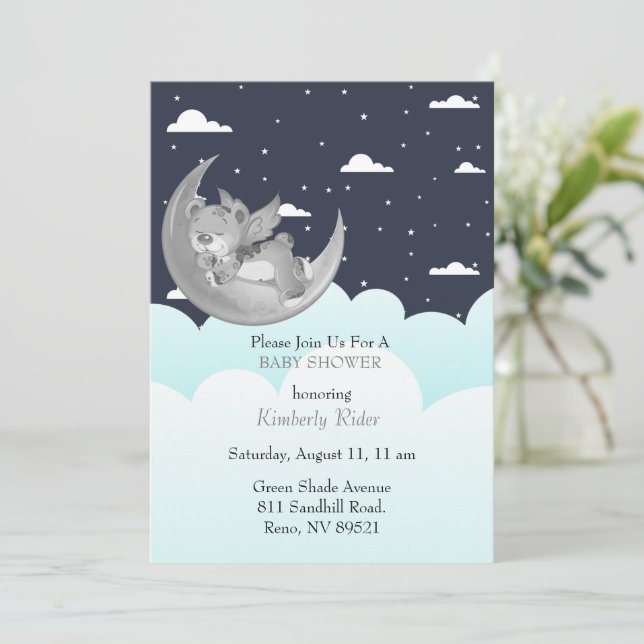 Invitation Dormir Sur Le Baby shower Lune (Debout devant)