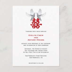 Invitation Doses blanches et bonheur double Mariage chinois