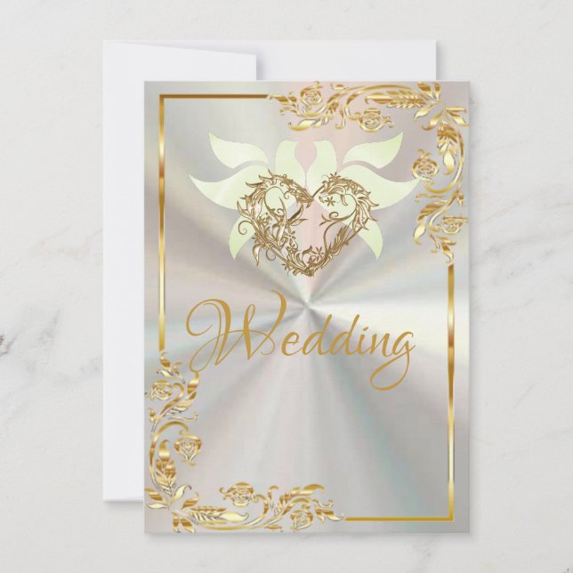 Invitation Doses, Coeur & Gold Frame sur perle blanche (Devant)