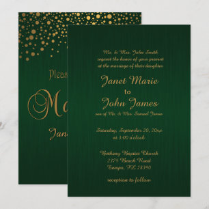Invitation Dots Confetti Or Élégants  Vert foncé