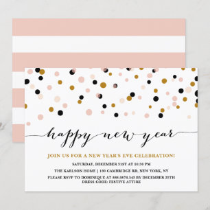 Invitation Dots Confetti rose et cuivre pour la fête de la Sa