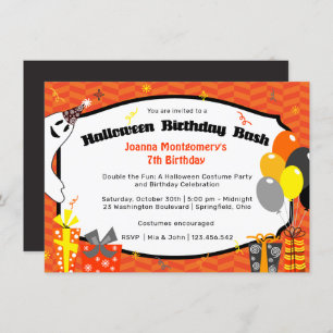 Invitation Double Amusement Halloween Anniversaire Bash Costu