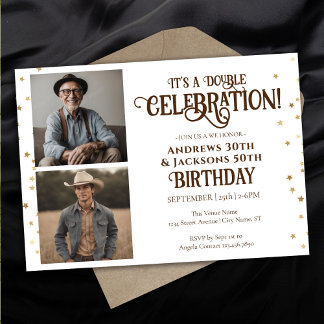 Invitation Double Anniversaire Fête Star Confetti Photo