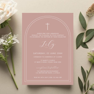 Invitation Double arc simple croix rose baptême baptême