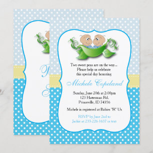 Invitation Double Bébé Douche Garçon - Deux Pois Dans Une Poi