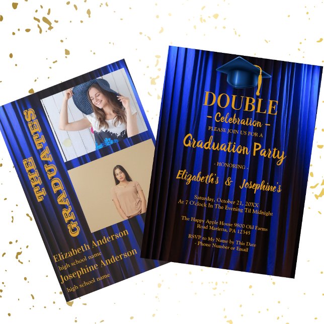Invitation Double bleu Celebration Graduation Party 2 photos (Créateur téléchargé)