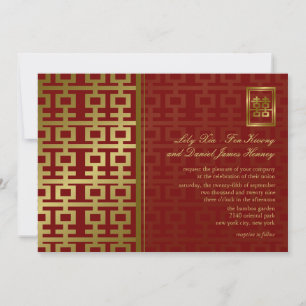 Invitation Double Bonheur Moderne Rouge et Or Mariage Chinois