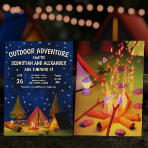 Invitation Double Camping Extérieur Aventure Attend Anniversa