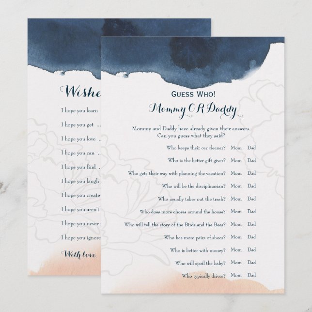 Invitation Double Côté - Baby shower Jeux Voeux | Devinez qui (Devant / Derrière)