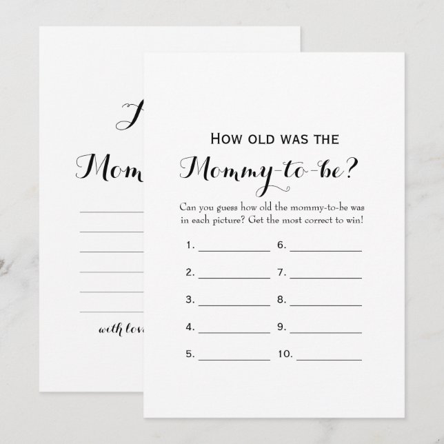 Invitation Double Côté - Jeux de 2 Baby showers - Quel âge |  (Devant / Derrière)