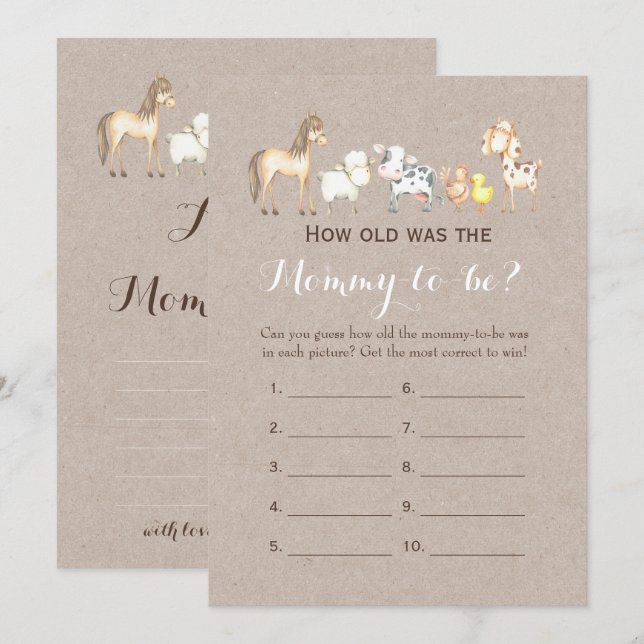 Invitation Double Côté - Jeux de 2 Baby showers - Quel âge |  (Devant / Derrière)